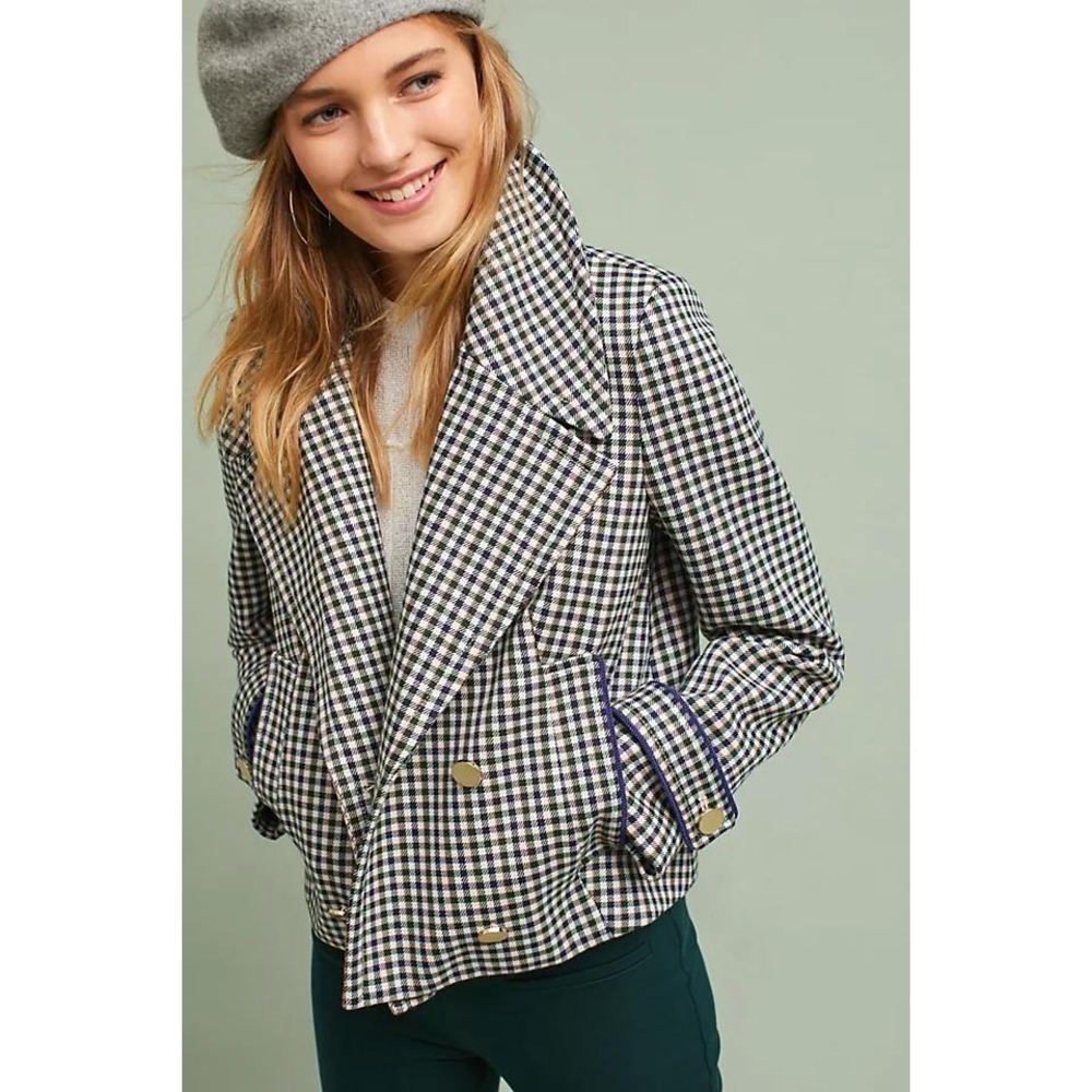 Baum‎ und Pferdgarten Jacket Women 34 US XS Navy Gingham Double Breasted  Button